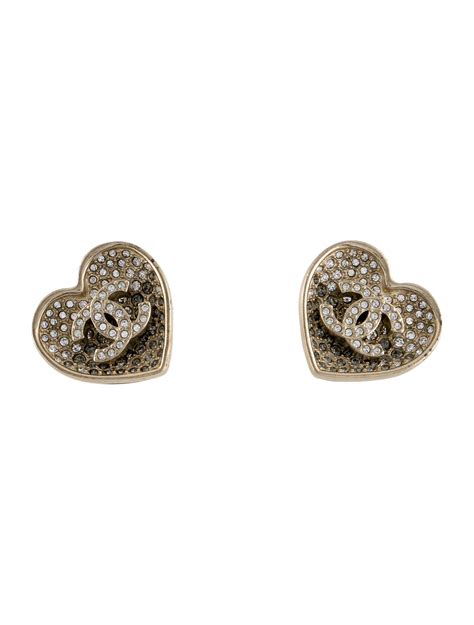 chanel denim heart earrings|authentic chanel logo stud earrings.